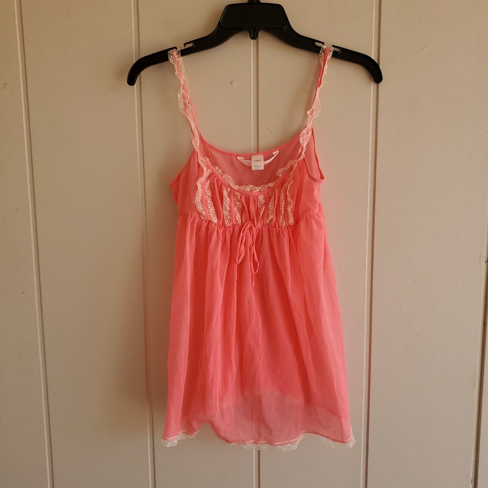 Victoria's Secret Babydoll Pink Mesh Lace Lingerie Nightie Y2K Sheer Sz Small